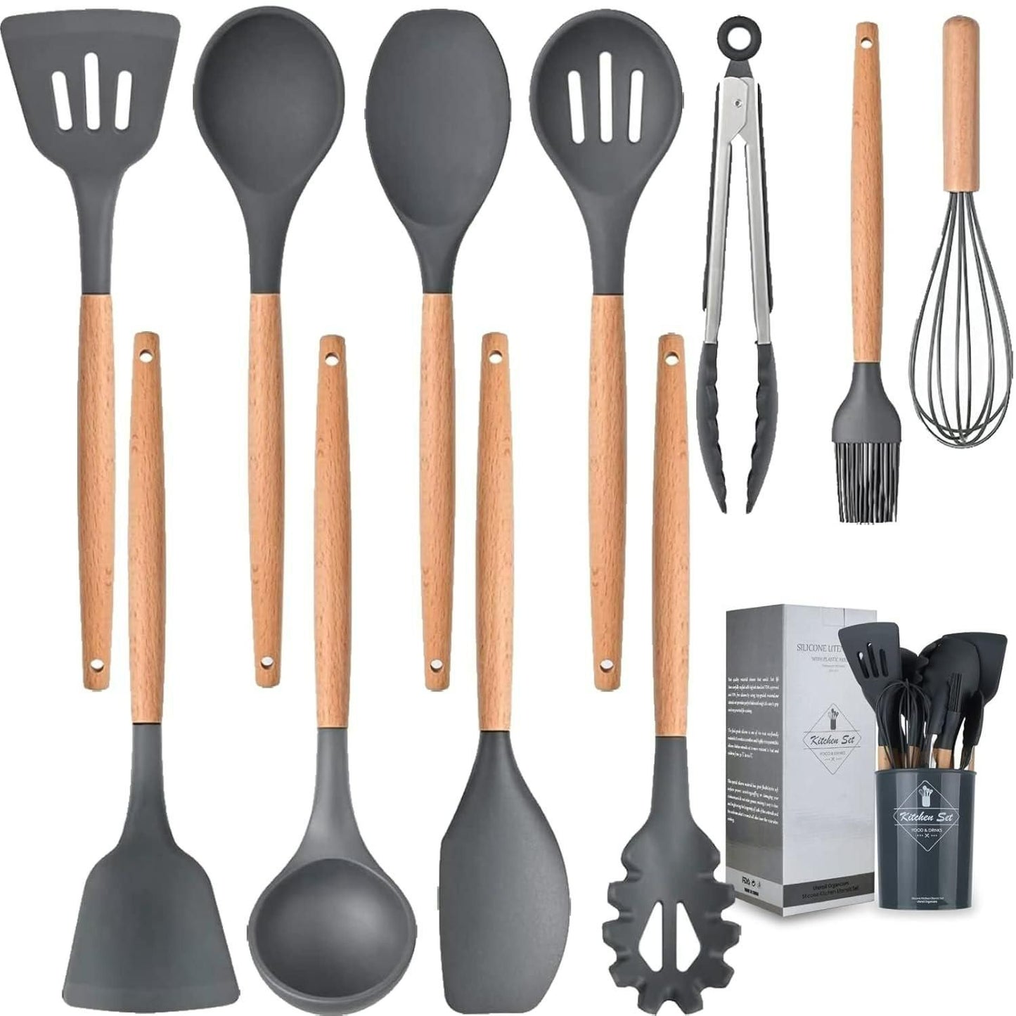 11-Piece Silicone Cooking Tools with Holder